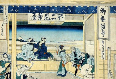 Tokaido Otoyolu üzerindeki Yoshida, 1830 dolayları (tahta baskı) by Katsushika Hokusai