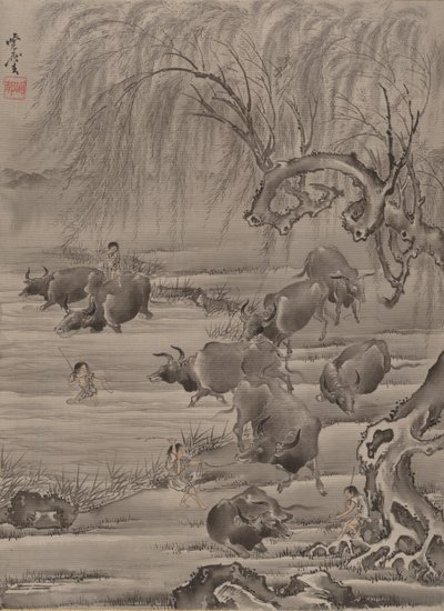 Bufalo ve Çoban, ca. 1887. by Kawanabe Kyosai