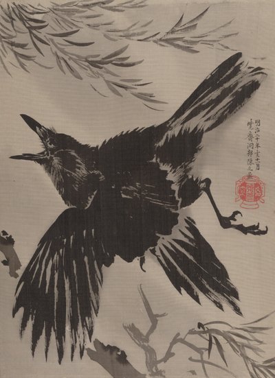 Karga ve Söğüt Ağacı, Kasım 1887. by Kawanabe Kyosai