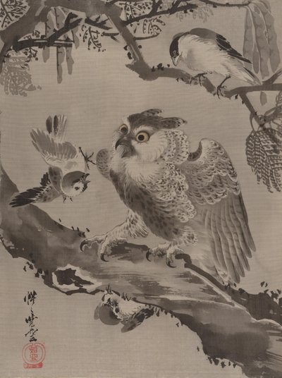 Küçük Kuşlar Tarafından Alay Edilen Baykuş, ca. 1887. by Kawanabe Kyosai