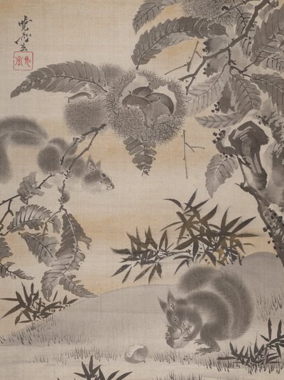 Kestane Toplayan Sincaplar, yak. 1887. by Kawanabe Kyosai