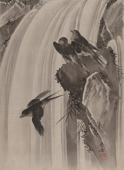 Bir Şelalenin Yanındaki Kırlangıçlar, ca. 1887. by Kawanabe Kyosai