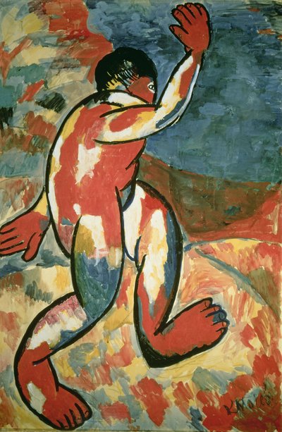 Bir Bather, 1911 (kağıt üzerinde guaj) by Kazimir Severinovich Malevich