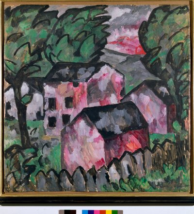 Kırmızı evler ile manzara Boyama Kazimir Severinovich Malevich (Malevich, Malevich) (1878-1935) Güneş 107x106 cm 1910 Güneş Kunstmuseum Balya by Kazimir Severinovich Malevich