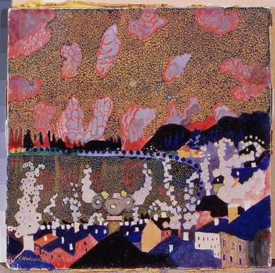 Küçük kasaba. Kasimir Severinovich Malevich (Malevich, Maleviç) (1878-1935) tarafından yapılan boyama, karton üzerine yağlı boya by Kazimir Severinovich Malevich