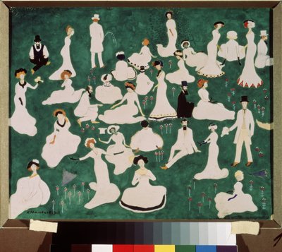 Gevşeme. Silindir şapkalı yüksek sosyete. (Rahatlatıcı. Silindir Şapkalı Yüksek Sosyete). Bir parkın bahçesinde eğlence ve rahatlama sahnesi. Kasimir Severinovich Malevitch (Malevich, Malevic) (1878-1935), suluboya, guaj ve mürekkep üzerine çalışma by Kazimir Severinovich Malevich