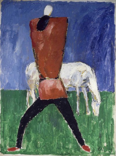 Beyaz Atlı Adam ve At, 1930-1931. by Kazimir Severinovich Malevich