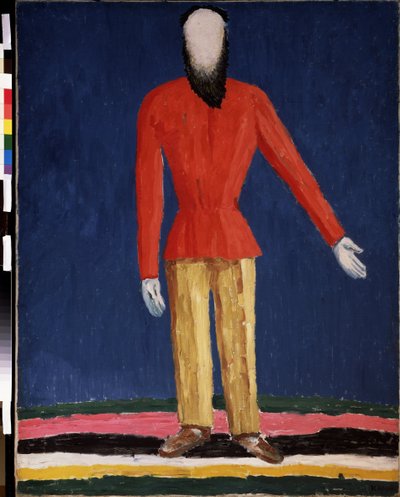 Köylü (Köylü). Kırmızı gömlekli sakallı bir adamın temsili). Kasimir Severinovich Malevich