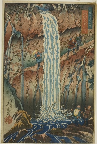 "Nikko Dağlarındaki Ünlü Manzara Noktaları (Nikkosan meisho no uchi)" serisinden Üç Şelaleden Biri Olan Geriye Bakan Şelaleler (Urami-ga-taki, santaki no sono ikkei) by Keisai Eisen