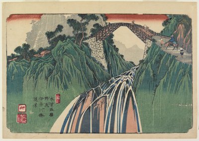 41, Nojiri: Ina Nehri Köprüsü'nün Uzaktan Görünümü, 1835-38 by Keisai Eisen