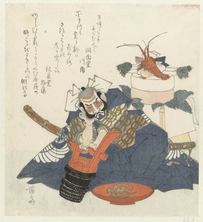 Savaşçı Asahina Saburo sake fıçısının üzerinde uyuyakaldı by Keisai Eisen