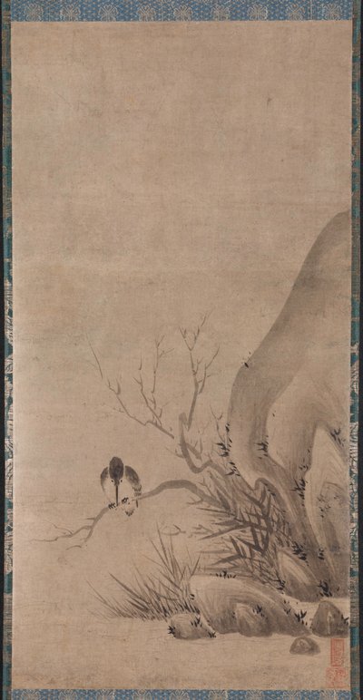 Kingfisher, 1400'lerin sonlarında bir Dere üzerinde tünemiş. by Kenkō Shōkei