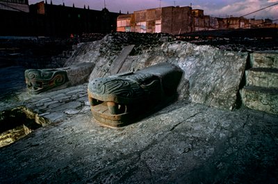 Büyük Tapınaktaki Yılan Replikası, Tenochtitlan, Templo Mayor, Aztek, Meksika, Meksika Ci..., 2010 (fotoğraf) by Kenneth Garrett