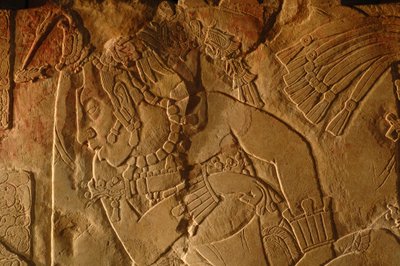 Tapınak 19 taht kürsüsü, Palenque, Meksika, Akhal Mo Nab oyması, 2005 (fotoğraf) by Kenneth Garrett
