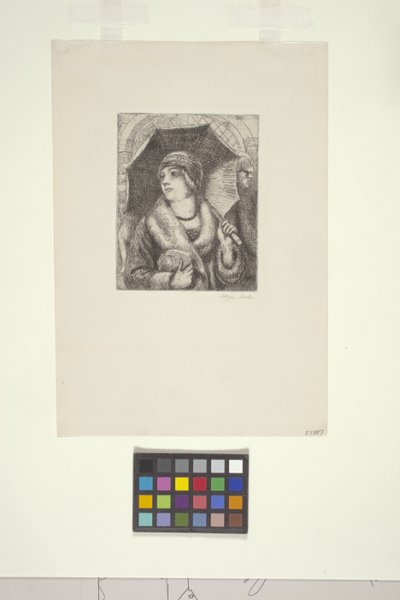 Şemsiyeli Shopper (gravür) by Kenneth Hayes Miller