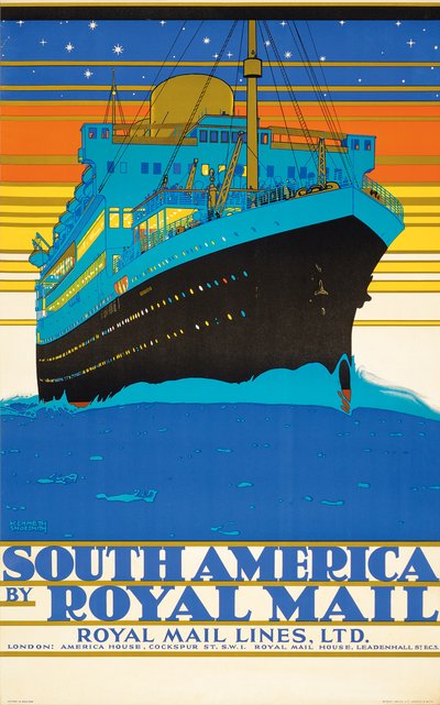 Royal Mail Lines tarafından Güney Amerika reklam afişi (renkli litografi) by Kenneth Shoesmith