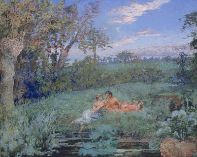 The Lovers on the River Bank, c.1910-20 (karton üzerine pastel ve sulu boya) by Ker Xavier Roussel