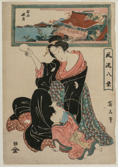 Fashionable Eight Views serisinden Ishiyamadera Tapınağında Sonbahar Ay, c. 1814-17. by Kikugawa Eizan