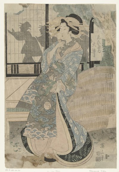 Ebiya evinden Courtesan Oi Ebiya uchi Oi (nesne üzerindeki başlık) Zevk evlerinden bir dizi güzellik (dizi adı) Seiro bijin soroi (nesne üzerinde seri başlığı) by Kikugawa Eizan