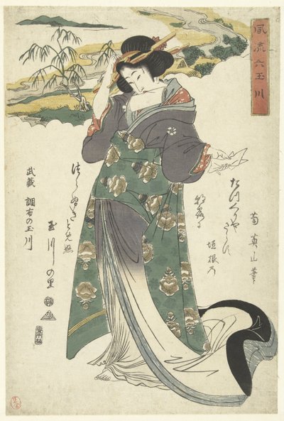 Musashi bölgesinde De Chofu Tama nehri Musashi Chofu no Tamagawa (nesne üzerindeki başlık) De elegante zes Tama rivieren (dizi adı) Furyu Mu Tamagawa (nesne üzerine seri başlığı) by Kikugawa Eizan