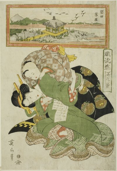 Katada'da Azalan Kazlar (Katada rakugan), "Omi'nin Şık Sekiz Görünümü (Furyu Omi hakkei)" serisinden by Kikukawa Eizan