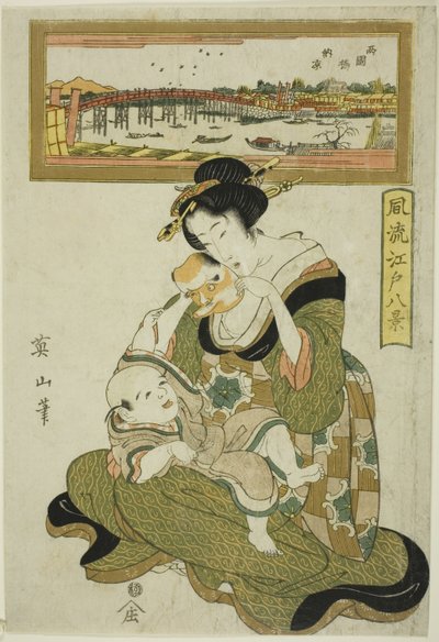 "Edo'nun Şık Sekiz Manzarası (Furyu Edo hakkei)" serisinden Ryogoku Köprüsü'nde (Ryogokubashi noryo) Akşam Serinliğinin Keyfini Çıkarmak by Kikukawa Eizan