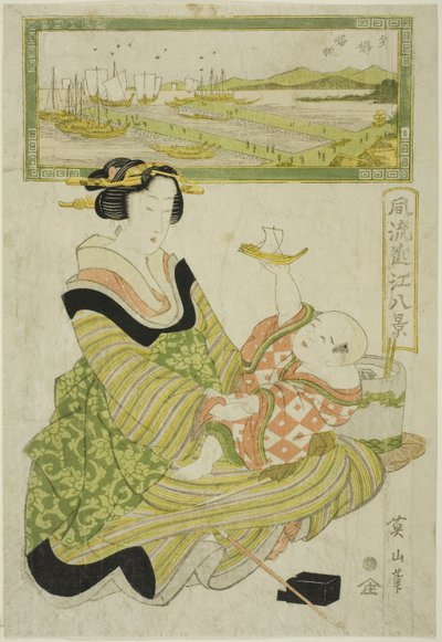 "Omi'nin Modaya Uygun Sekiz Görünümü (Furyu Omi hakkei)" serisinden Yabase'de (Yabase kihan) Dönen Yelkenler by Kikukawa Eizan
