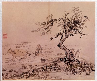 Art coreen: çiftçilik sahnesi. Kim Hong-do (Kim Hong Do) veya Danwon (1745-ca. 1806) tarafından yapılan baskılar by Kim Hong Do
