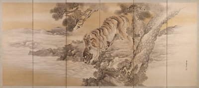 İçen bir kaplanı gösteren altı katlı ekran, 1749-1838 by Kishi Ganku