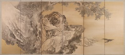 Kükreyen bir kaplanı gösteren altı katlı ekran, 1749-1838 by Kishi Ganku