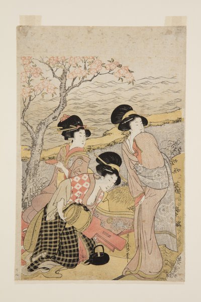 Deniz Kenarında Bir Sake Partisi (renkli tahta baskı) by Kitagawa Utamaro