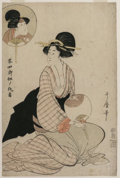 Aktör Iwai Hanshiro V, 1806'ya benzeyen Çekici Bir Kadın. by Kitagawa Utamaro