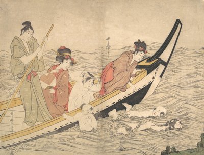 Çocuklar Yüzme ile Tekne Partisi, 18. yüzyılın sonları. by Kitagawa Utamaro