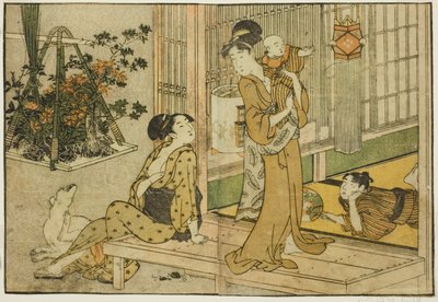 Bon Festivali Fenerler ve Bitki Satıcısı, resimli kitaptan "Resimli Kitap: Dört Mevsim Çiçekleri (Ehon shiki no hana)," cilt. 2 by Kitagawa Utamaro