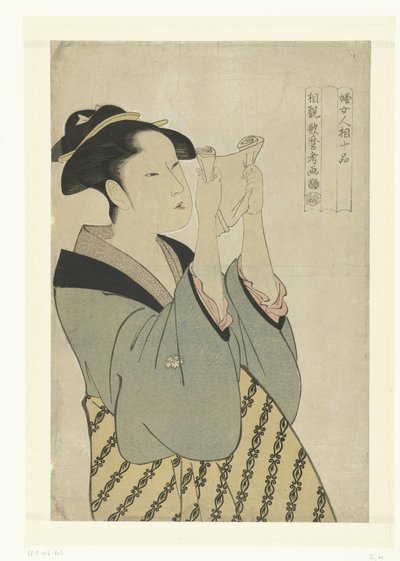 mektup okuyan kadın Kadın Yüz Özelliklerinin On Yönü (dizi başlığı) Fujo ninso juppin (nesne üzerinde seri başlığı) by Kitagawa Utamaro