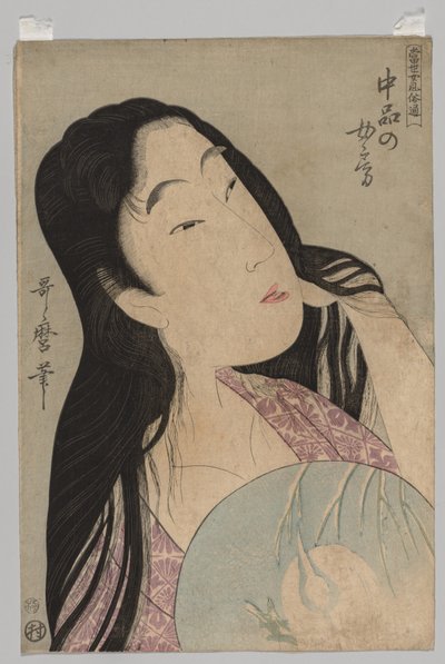 Gevşek Saçlı, Yelpazeli Kadın Büstü, 1753-1806. by Kitagawa Utamaro