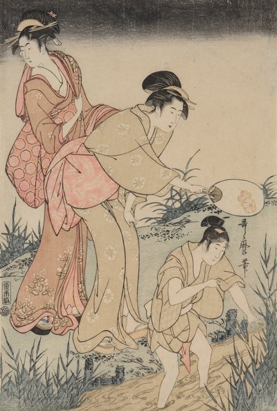 Söğüt Ağacının Altında Ateşböceklerini Yakalamak (sağda) by Kitagawa Utamaro