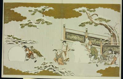 "Gümüş Dünya"dan kar nargile yapan ve kartopu yuvarlayan çocuklar by Kitagawa Utamaro