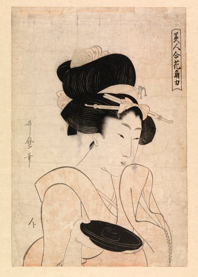 Sake bardağı tutan fahişe, 1790-1806 civarı (renkli gravür) by Kitagawa Utamaro