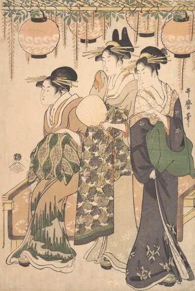 Bir Wisteria Arbor Altında Nezaketçiler..., ca. 1795. by Kitagawa Utamaro