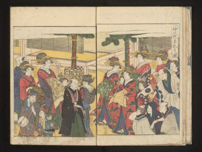 Yeni Yıl Geçit Töreni sırasında cariyeler ve seyirciler by Kitagawa Utamaro