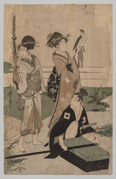 Daimyō ve Maiyeti Fuji Yakınlarındaki Bir Ovada Bir Dereyi Geçerken by Kitagawa Utamaro