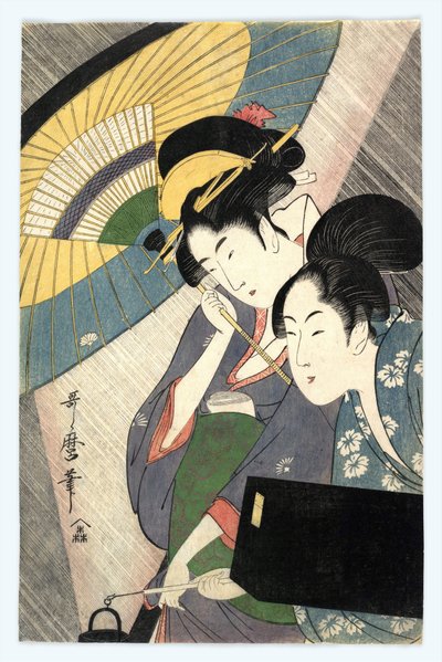 Bir Şemsiye Altında İki Kadın - Bir Şemsiye Altında İki Kadın, Utamaro, Kitagawa (1753-1806) by Kitagawa Utamaro