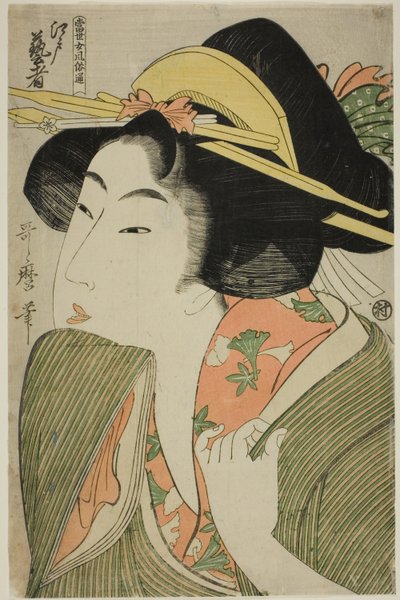 Edo Geyşası, "Çağdaş Kadın Tarzları Rehberi (Tosei onna fuzoku tsu)" serisinden by Kitagawa Utamaro