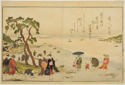 Alçak Gelgitte Kabukları Toplama, "Gelgitten Gelen Hediyeler (Shiohi no tsuto)" resimli kitabından by Kitagawa Utamaro