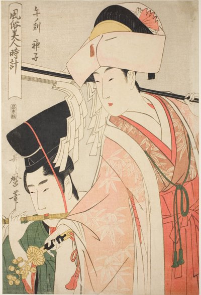 Atın Saati [12:00], Tapınak Kızı (Uma no koku, miko), "Saat Çapında Güzellikler" ("Fuzoku bijin tokei") dizisinden by Kitagawa Utamaro