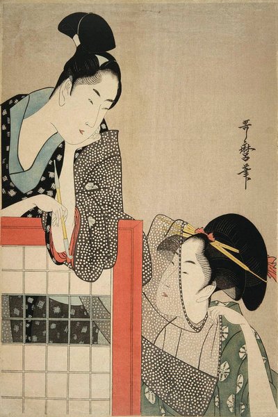 Leydi ve Beyefendi Ekrandan, 1797. by Kitagawa Utamaro