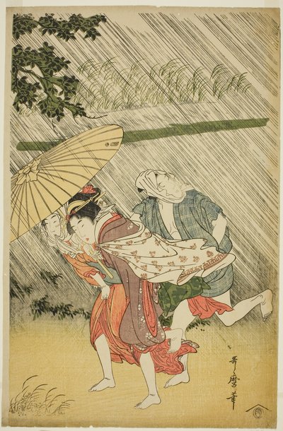Bir Şemsiye Altında Aşıklar, c.1797 (renkli ahşap baskı; oban) by Kitagawa Utamaro