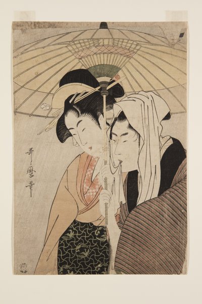 Şemsiye Altında Erkek ve Kadın (renkli tahta baskı) by Kitagawa Utamaro
