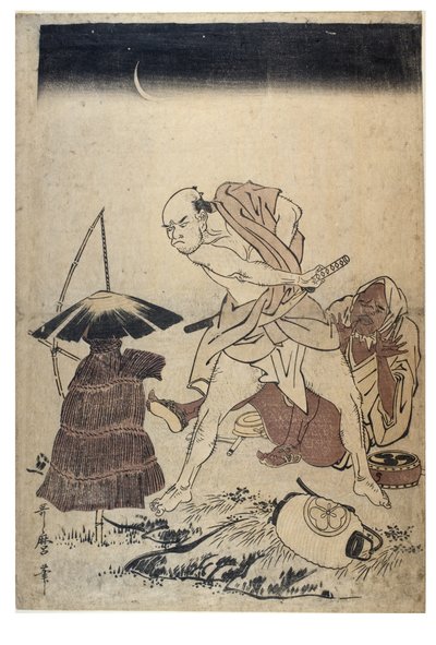 Adam karanlık bir gecede korkuluğu tehdit ediyor, c.1758-1806 (tahta baskı kağıt yok) by Kitagawa Utamaro